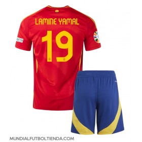 Camiseta España Lamine Yamal #19 Primera Equipación Replica Eurocopa 2024 para niños mangas cortas (+ Pantalones cortos)